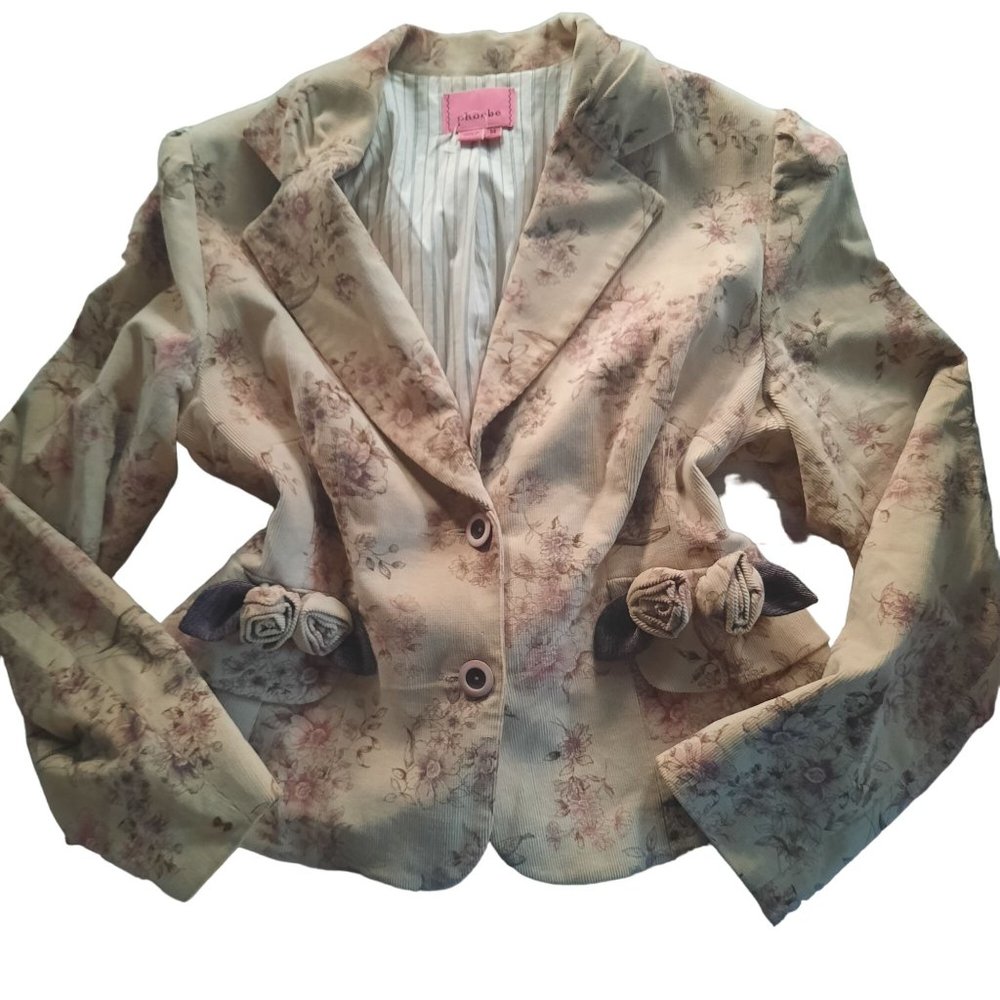 Phoebe Floral Corduroy Embellished Blazer Jacket